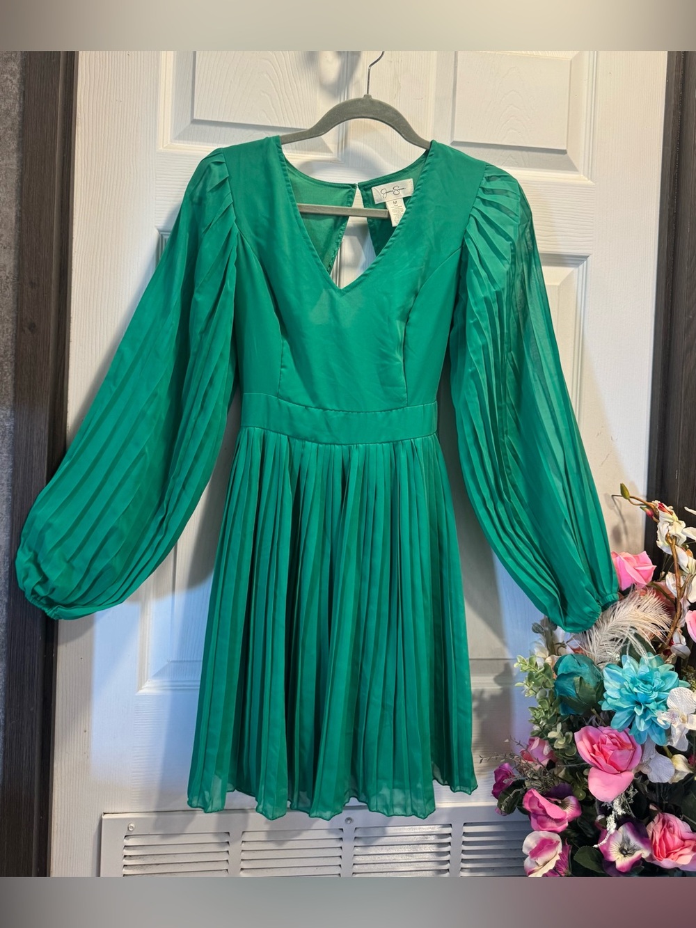 Jessica Simpson Green Mini Dress with Long Sleeves Women's Size M With Belt